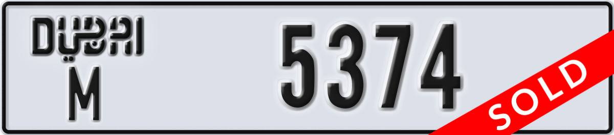 dubai License Plate Number 5374 Code M
