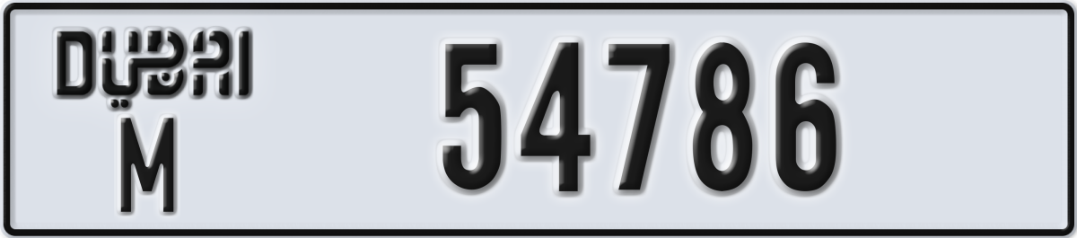 dubai License Plate Number 54786 Code M