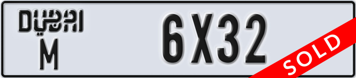 dubai License Plate Number 6X32 Code M