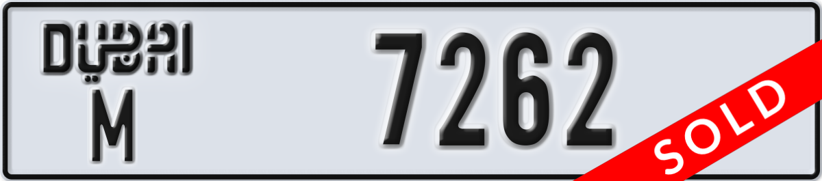 dubai License Plate Number 7262 Code M