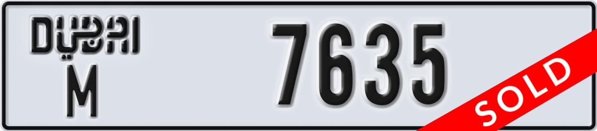 dubai License Plate Number 7635 Code M
