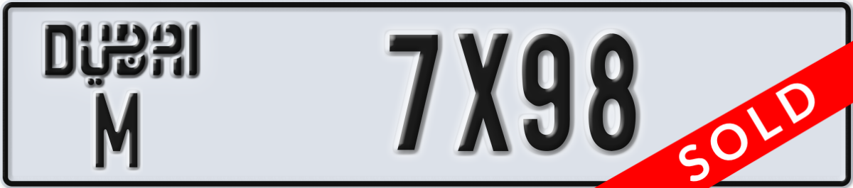 dubai License Plate Number 7X98 Code M