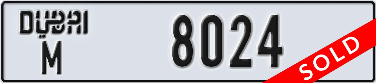 dubai License Plate Number 8024 Code M