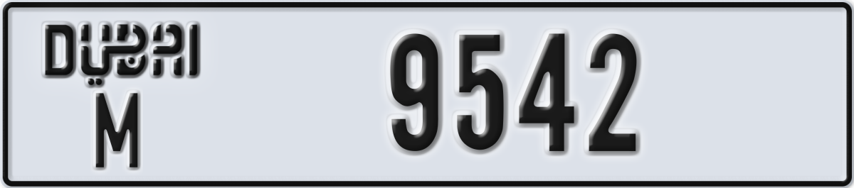 dubai License Plate Number 9542 Code M