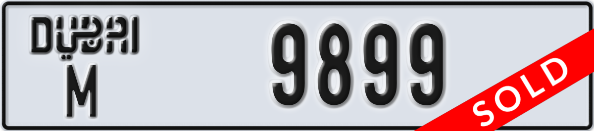 dubai License Plate Number 9899 Code M