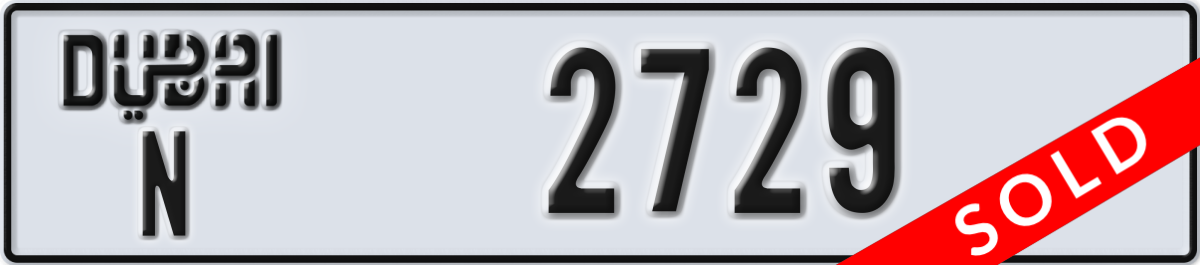 dubai License Plate Number 2729 Code N