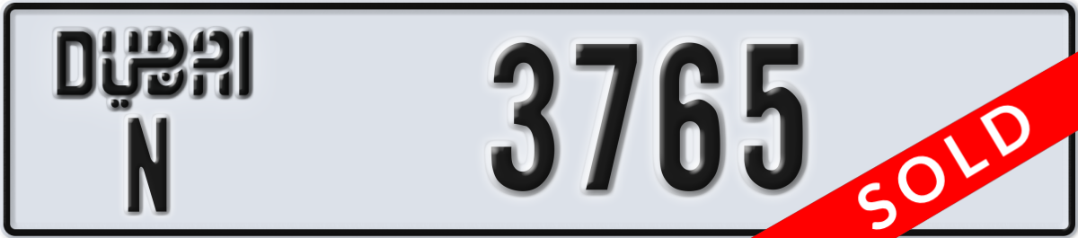 dubai License Plate Number 3765 Code N