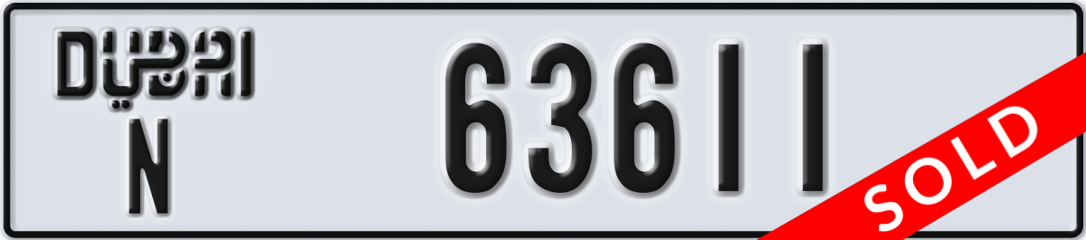 dubai License Plate Number 63611 Code N