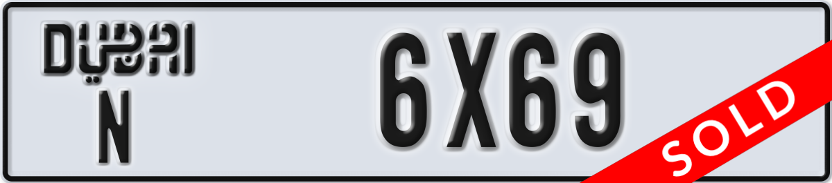 dubai License Plate Number 6X69 Code N