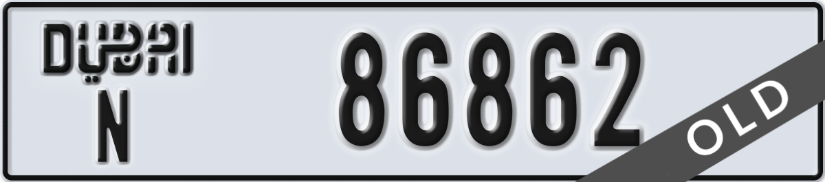 dubai License Plate Number 86862 Code N