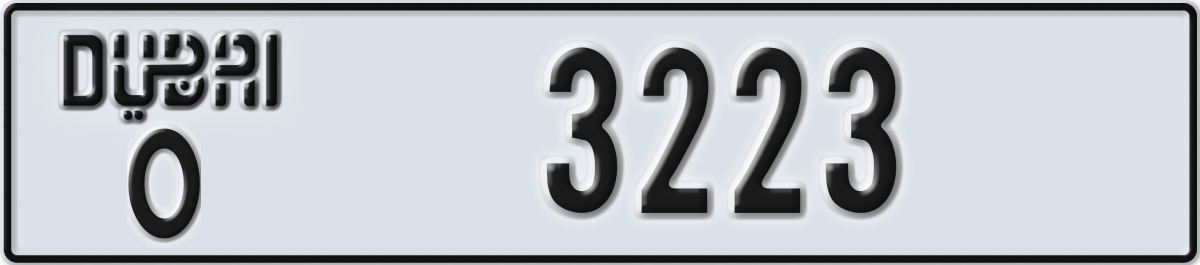 dubai License Plate Number 3223 Code O