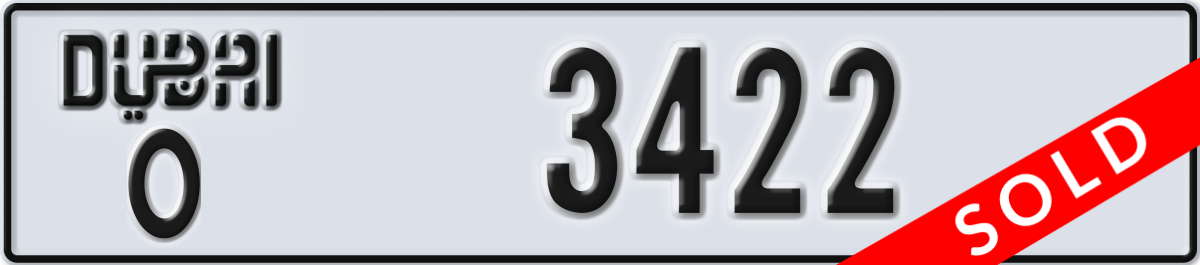 dubai License Plate Number 3422 Code O
