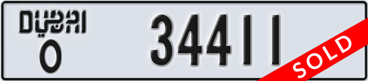 dubai License Plate Number 34411 Code O