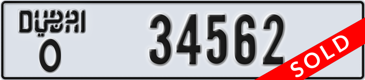 dubai License Plate Number 34562 Code O
