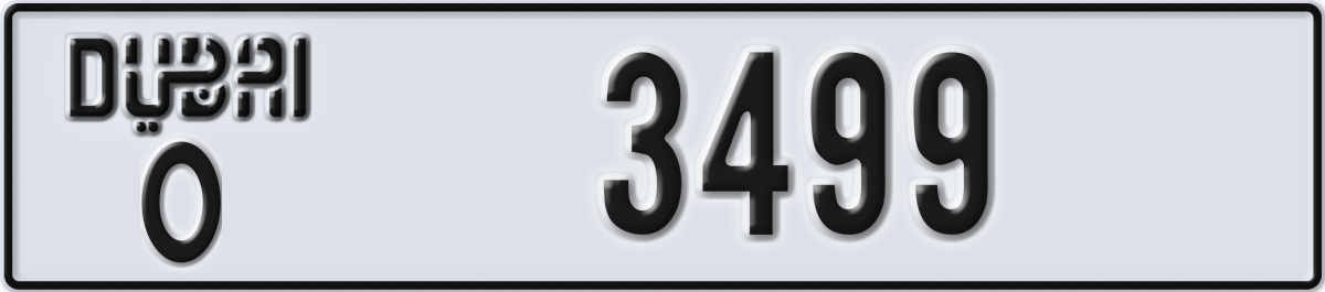 dubai License Plate Number 3499 Code O