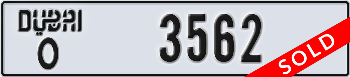 dubai License Plate Number 3562 Code O