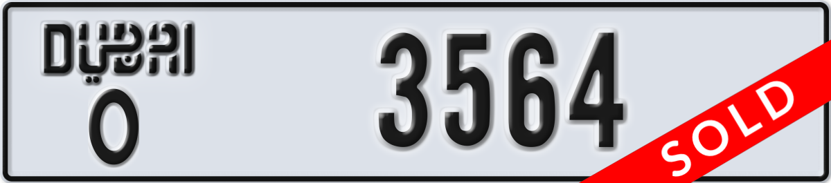 dubai License Plate Number 3564 Code O