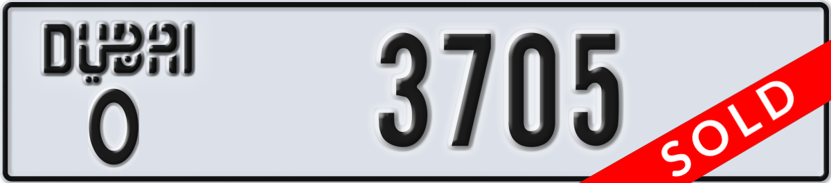 dubai License Plate Number 3705 Code O