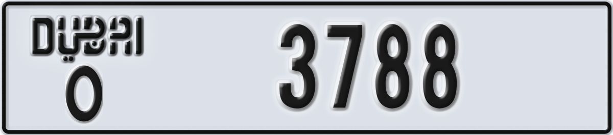 dubai License Plate Number 3788 Code O