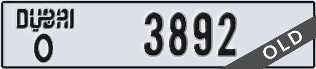 dubai License Plate Number 3892 Code O
