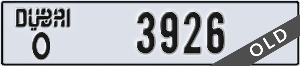 dubai License Plate Number 3926 Code O