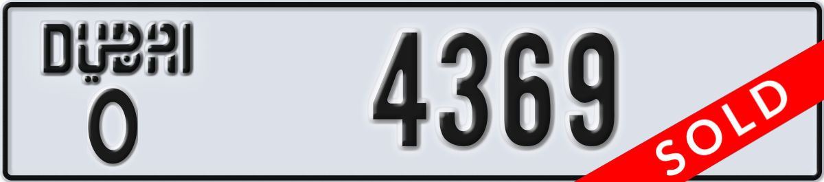 dubai License Plate Number 4369 Code O