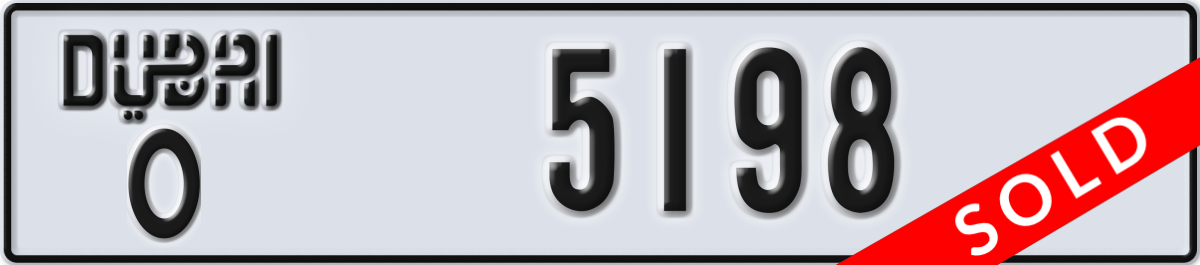 dubai License Plate Number 5198 Code O