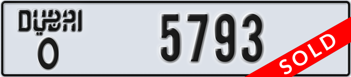 dubai License Plate Number 5793 Code O