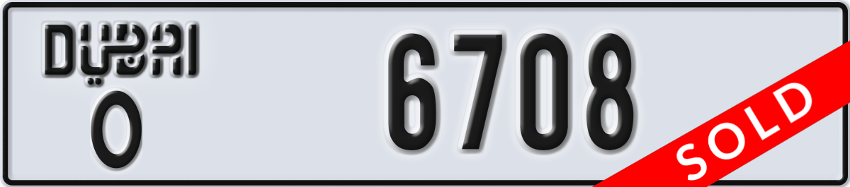 dubai License Plate Number 6708 Code O