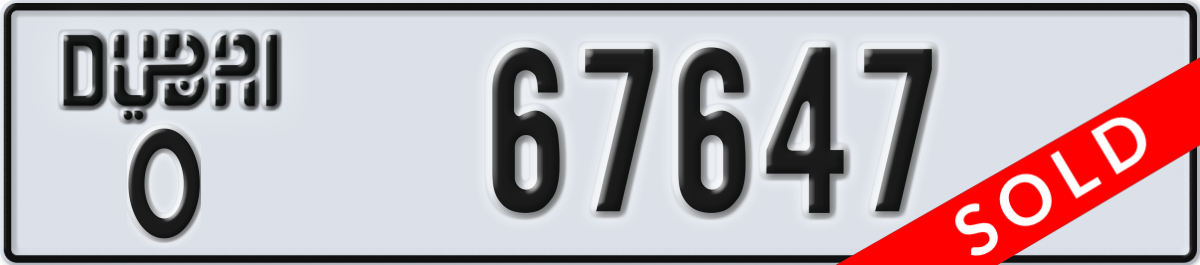 dubai License Plate Number 67647 Code O