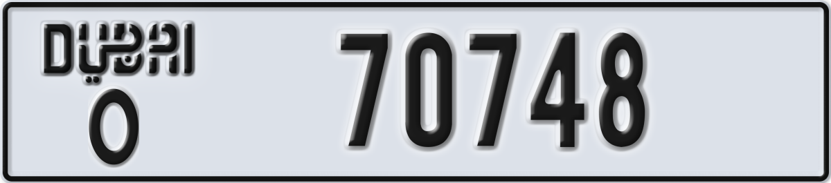 dubai License Plate Number 70748 Code O