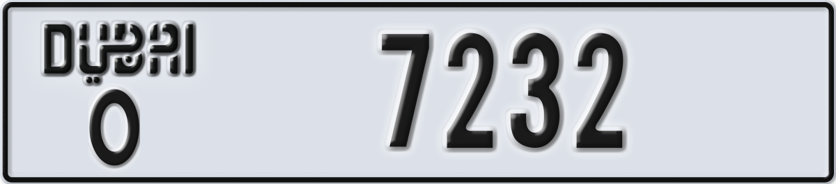 dubai License Plate Number 7232 Code O