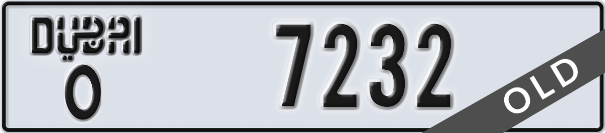 dubai License Plate Number 7232 Code O