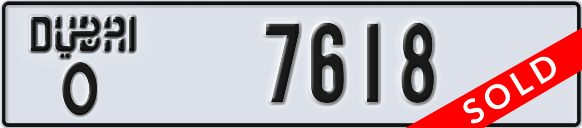 dubai License Plate Number 7618 Code O