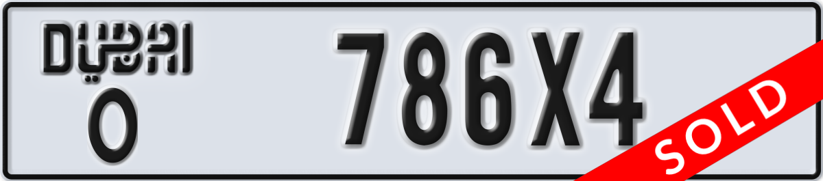dubai License Plate Number 786X4 Code O