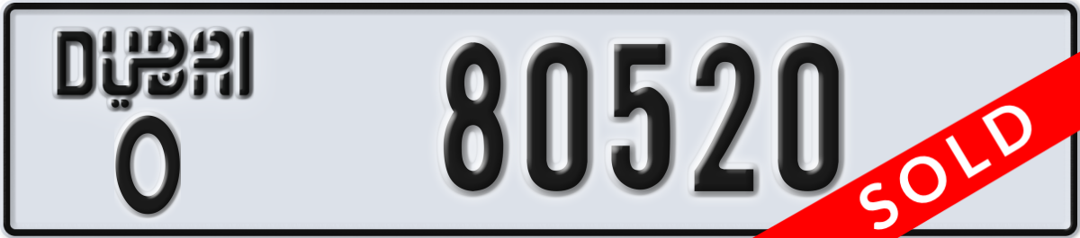 dubai License Plate Number 80520 Code O