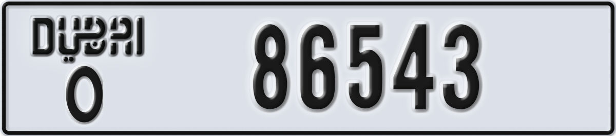 dubai License Plate Number 86543 Code O