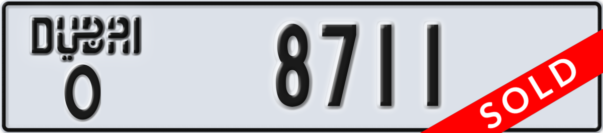 dubai License Plate Number 8711 Code O