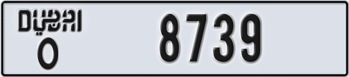 dubai License Plate Number 8739 Code O