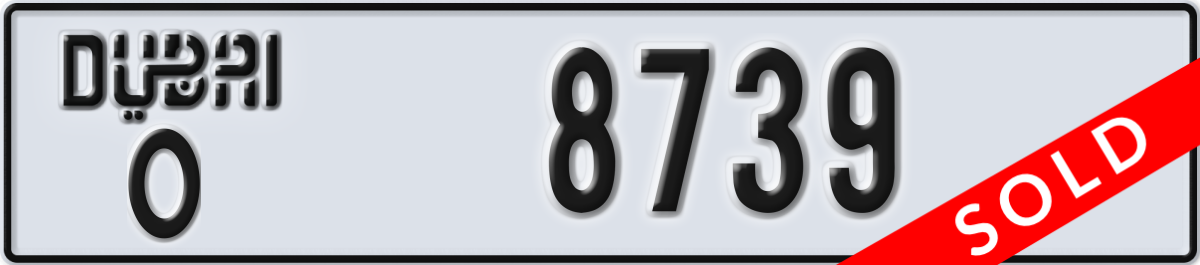 dubai License Plate Number 8739 Code O