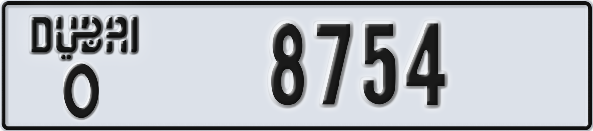 dubai License Plate Number 8754 Code O