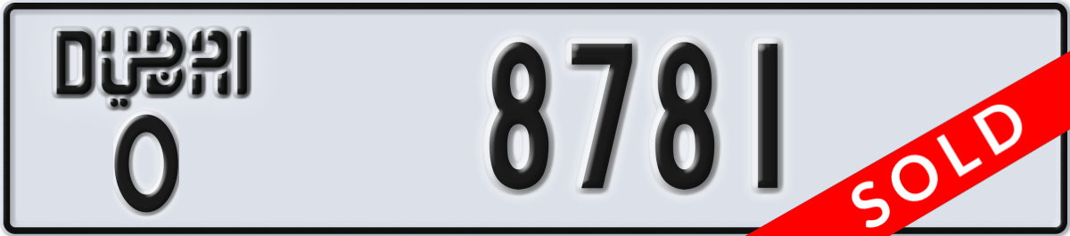 dubai License Plate Number 8781 Code O