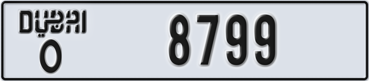 dubai License Plate Number 8799 Code O