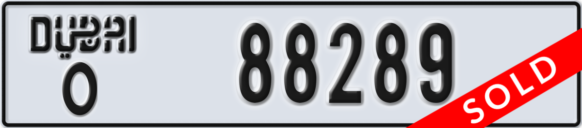 dubai License Plate Number 88289 Code O