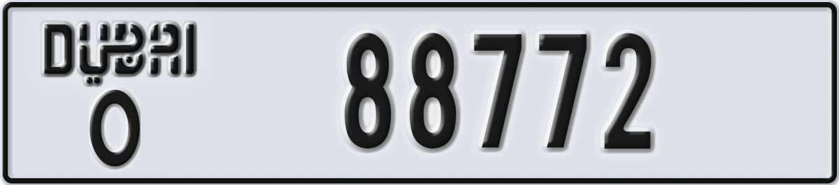 dubai License Plate Number 88772 Code O