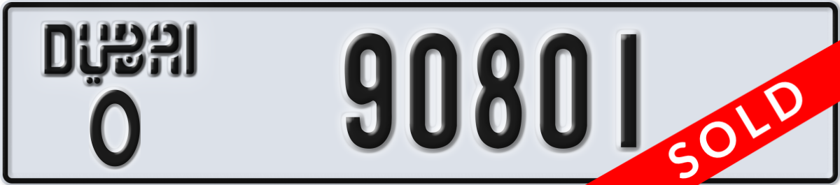 dubai License Plate Number 90801 Code O