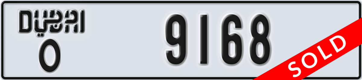 dubai License Plate Number 9168 Code O