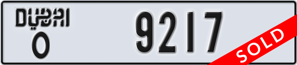 dubai License Plate Number 9217 Code O