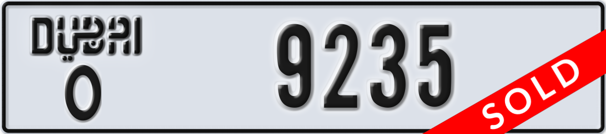 dubai License Plate Number 9235 Code O