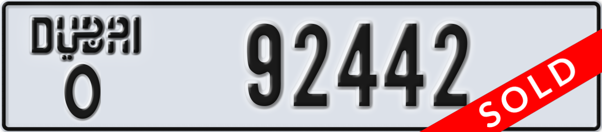 dubai License Plate Number 92442 Code O